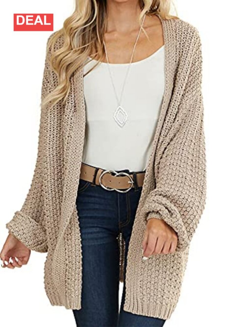 Womens Oversized Open Front Knit Cardigan Acrylic Midi Sweater